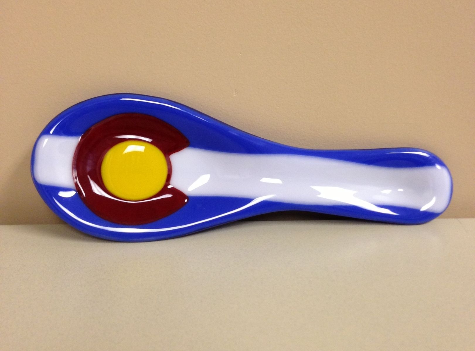 Handmade Fused Glass Spoon Rest Featuring The Colorado State Flag by