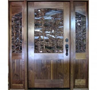 Custom Made Carved Entry Door,Bald Eagle In Forest On Black Walnut.