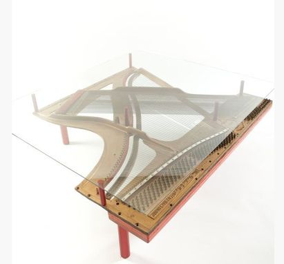 Custom Made Repurposed Piano Harp Table With Square Glass