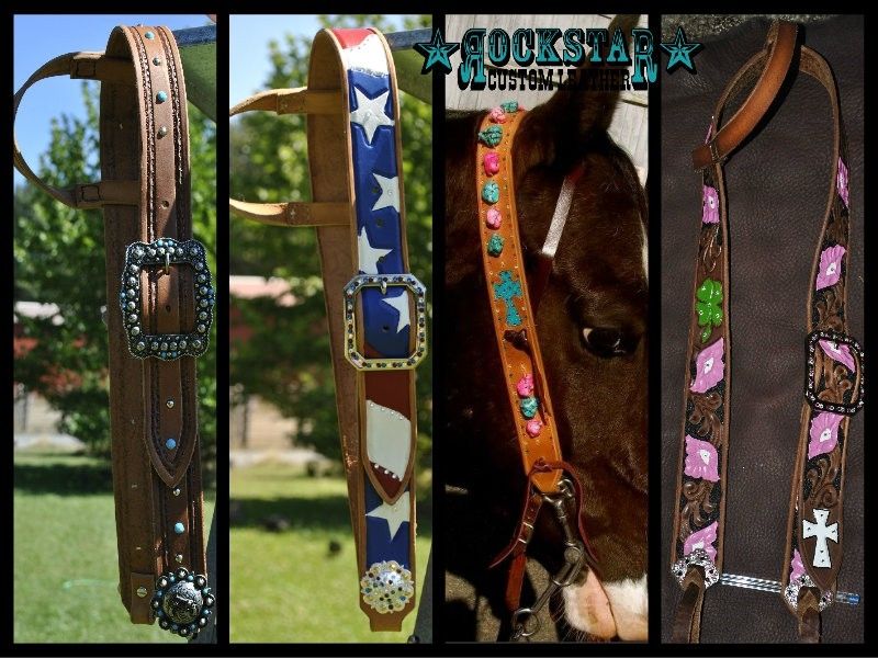 Hand Crafted Belt Style Headstalls by Rockstar Custom Leather