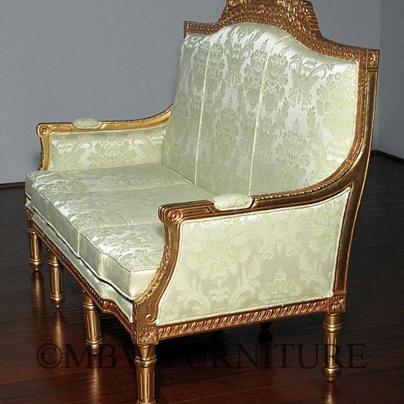 Handmade 6ft Wide Solid Mahogany Gold French 3Seat Couch Sofa by Mbw