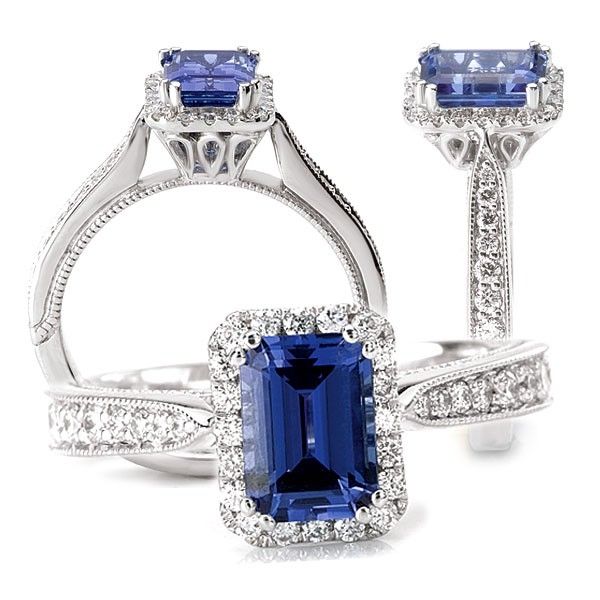 Hand Crafted 18k Chatham 7x5mm Emerald Cut Blue Sapphire Engagement