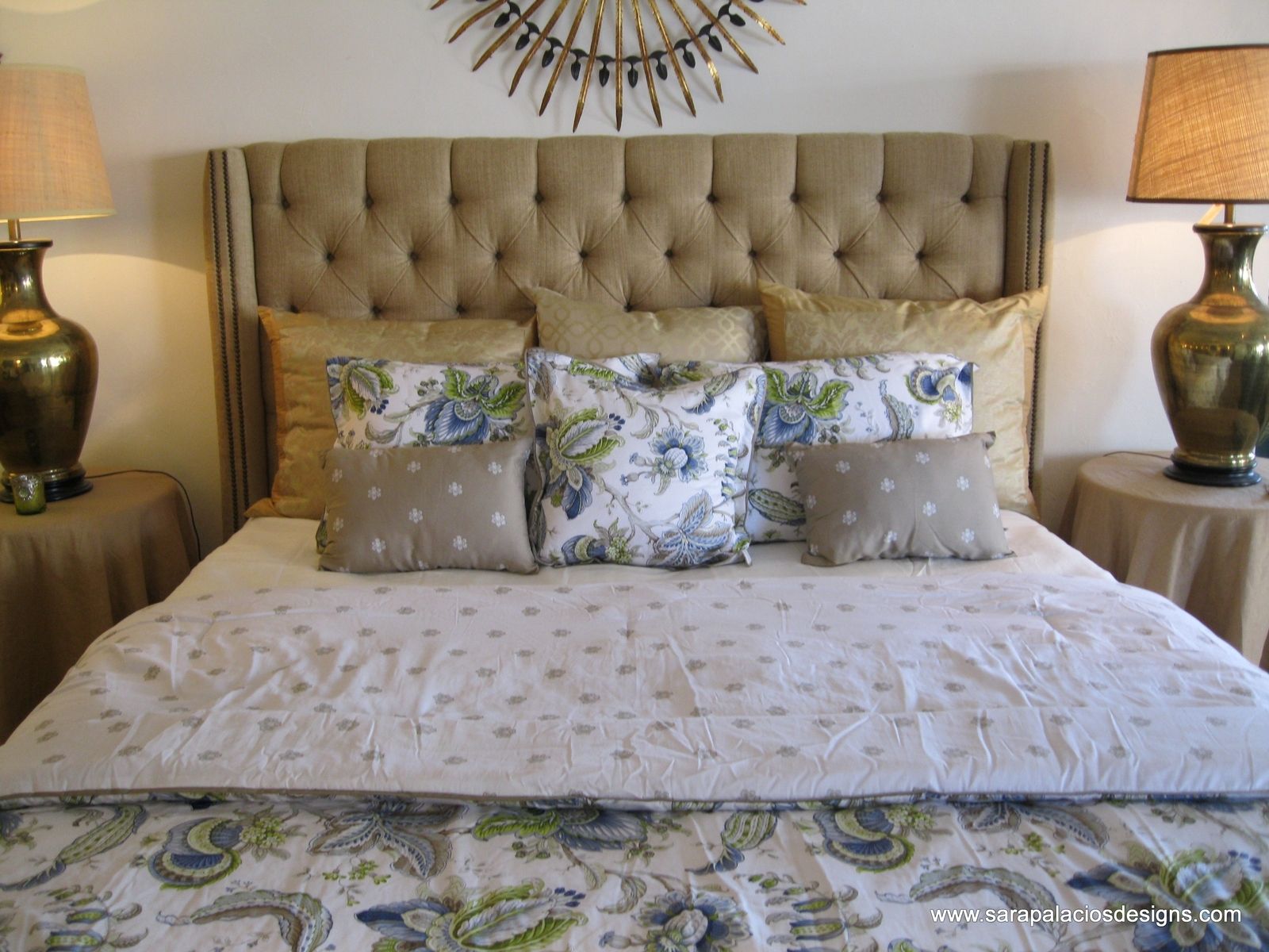 Hand Crafted Tufted Linen King Bed Headboard by Sara Palacios Designs