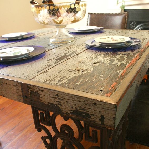 Hand Made New Orleans Dining Room Table Made From Distressed Wood And