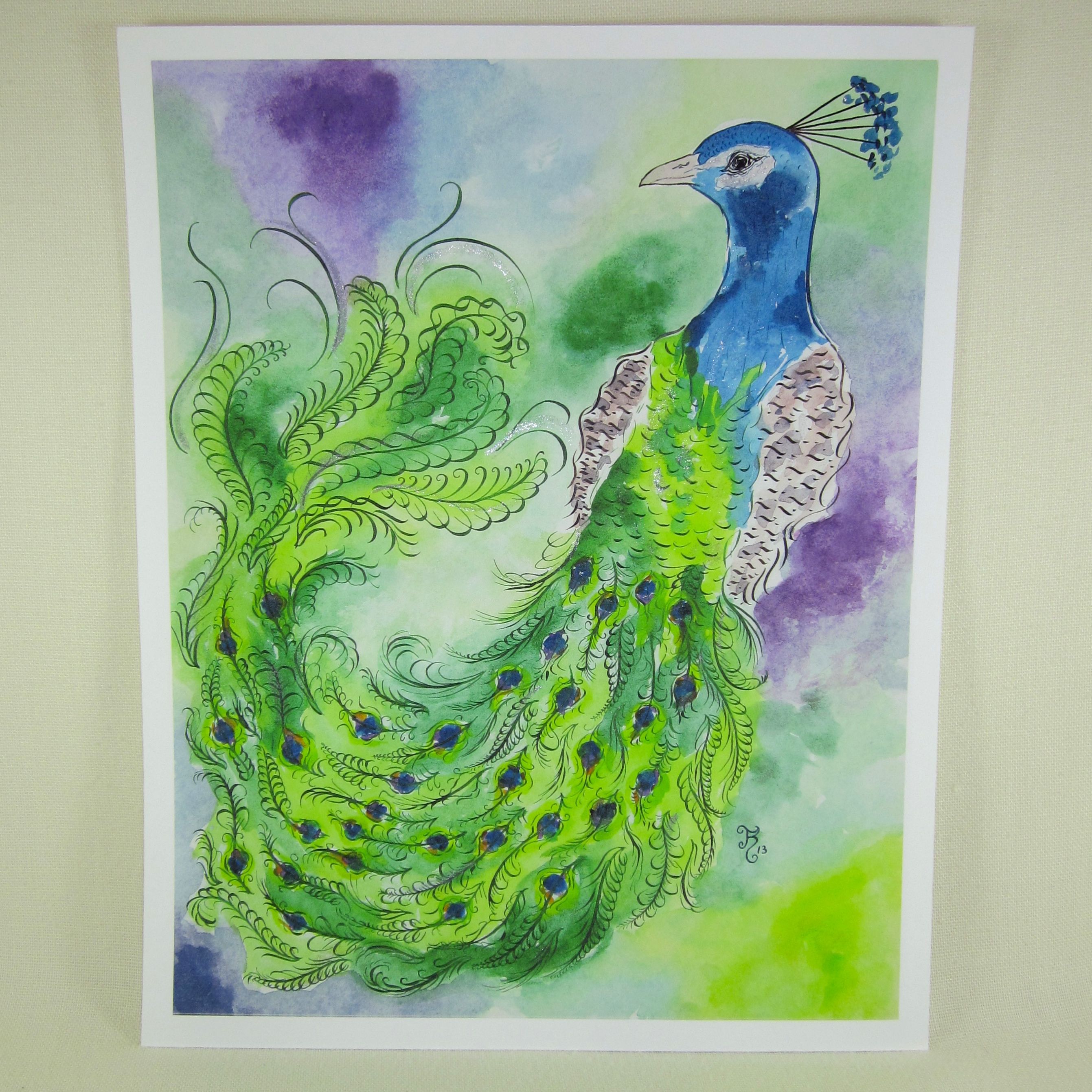 Buy a Hand Made Peacock Watercolor Painting Giclee Print, made to order