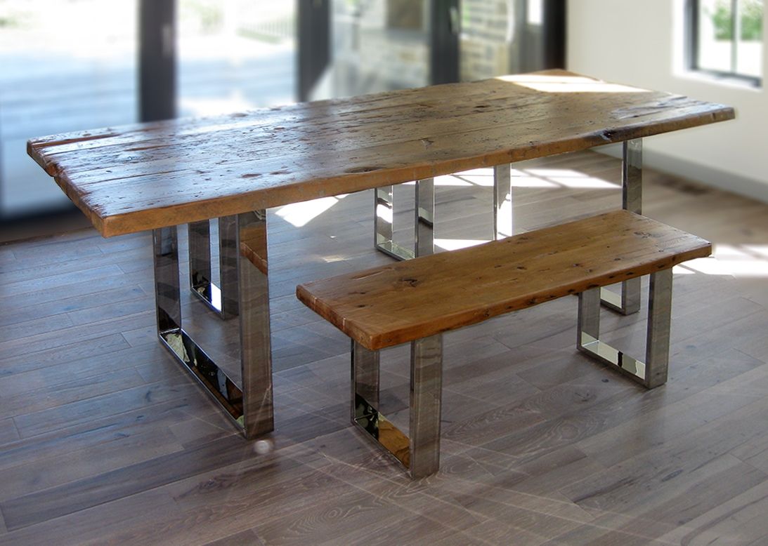 Reclaimed wood dining 2025 table and bench