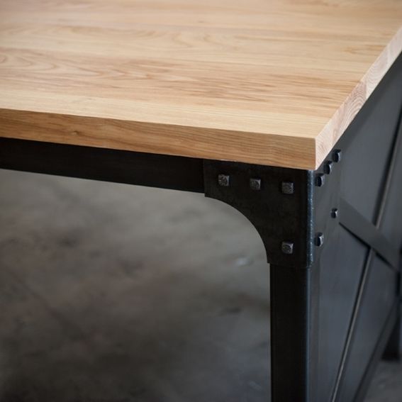 Hand Crafted Modern L Shaped Ash Top And Steel Desk, Wood Top Printer