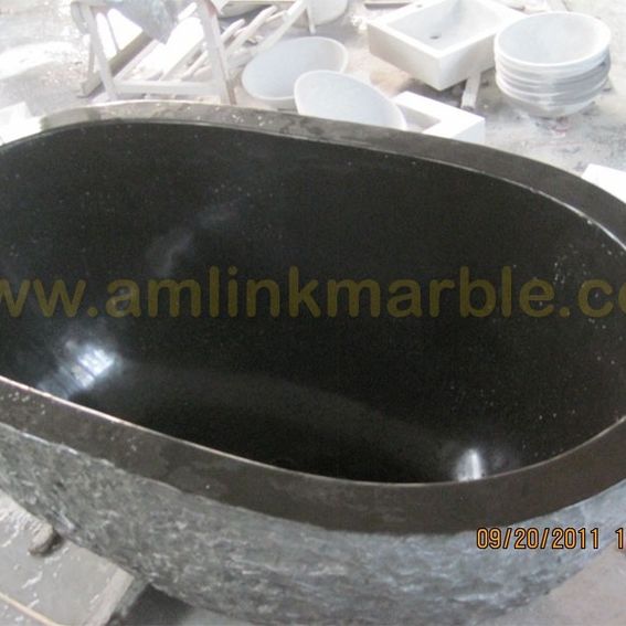 Hand Made Black Granite Stone Bathtub by Amlink Marble