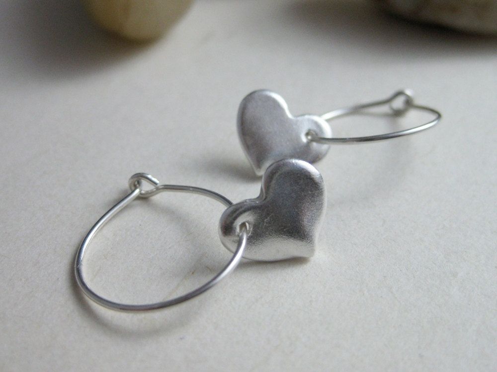 Buy Hand Crafted Tiny Silver Heart Hoop Earrings, made to order from
