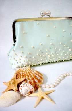Custom Made Seafoam Green Clutch Purse With Swarovski Crystal Beads