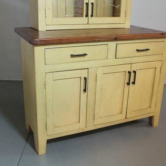 Handmade Yellow Barn Wood Rustic Hutch With Hanging Top by