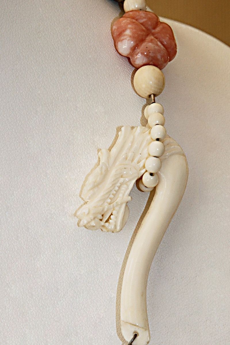 Custom Made This Carved Genuine Ivory Dragon Is The Clasp For Necklace