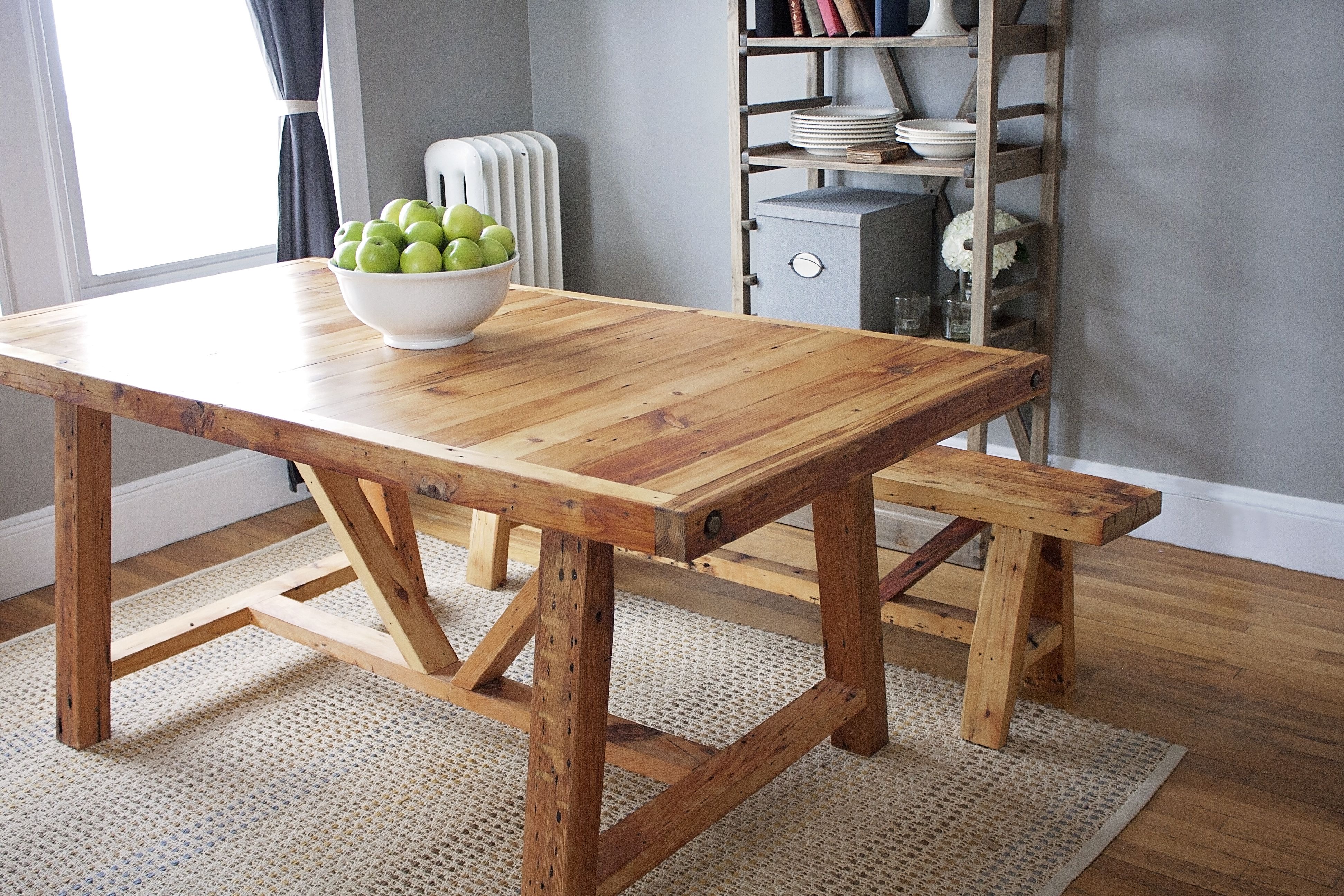 wooden dining table with bench
