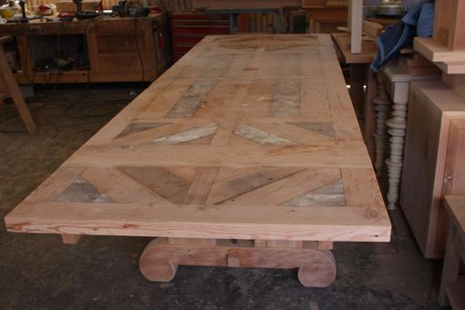 Custom Made Custom Trestle Dining Table - Can Add Leaf Extensions Built In Reclaimed Wood