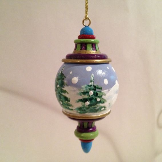 Hand Made Hand Painted Solid Wood Christmas Finial Ornaments This