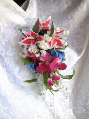 Custom Made Tropical Stargazers & Orchids Pink & Blue Theme Bridal Bouquet Wedding Flower Pacakge