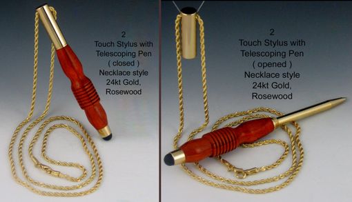 Custom Made Touch Stylus Necklace With Telescoping Mini Pen, Exotic Wood Body, Five Available Colors