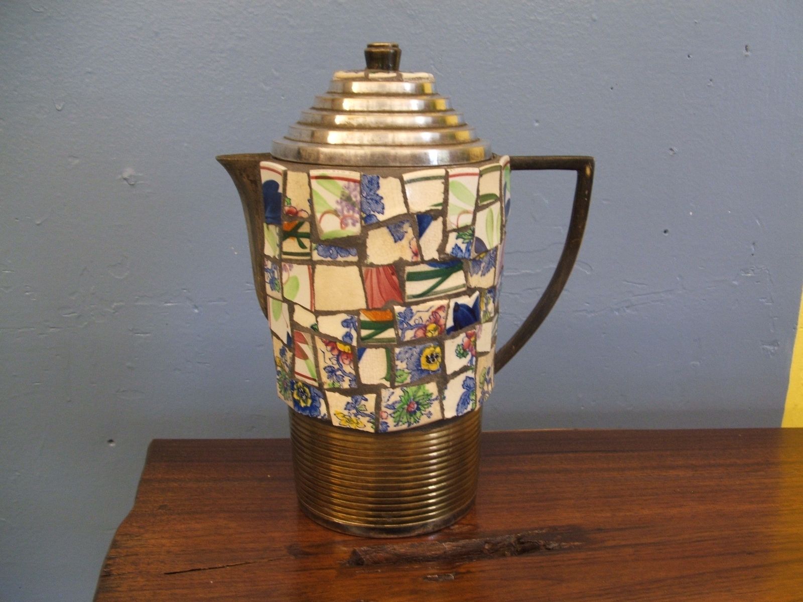 Buy Hand Crafted Mosaic Silver Teapot Decorated With Broken China, made