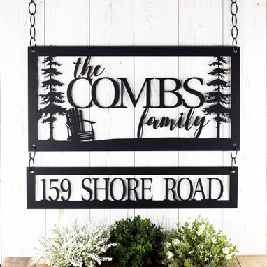 Custom Made Personalized Family Name And Address Metal Sign For Lake House