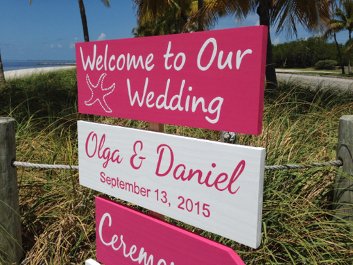 Custom Made Pink White Welcome Wedding Sign, Beach Wedding Decor