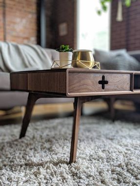 Custom Made Walnut Coffee Table Plus W/ Drawer - Handmade Solid Wood Mid Century Modern Style
