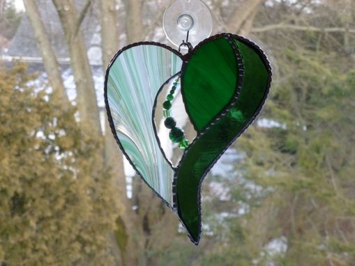 Custom Made Green Stained Glass Heart With Beads And Crystals