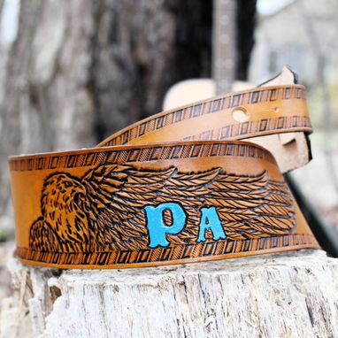 Custom Made Personalized Bald Eagle Leather Guitar Strap
