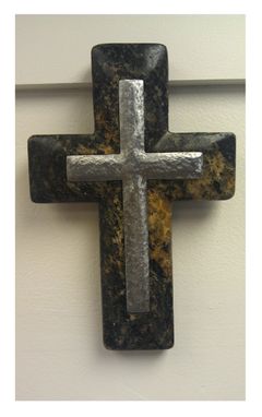 Custom Made Stone Cross With Hammered Steel Cross.