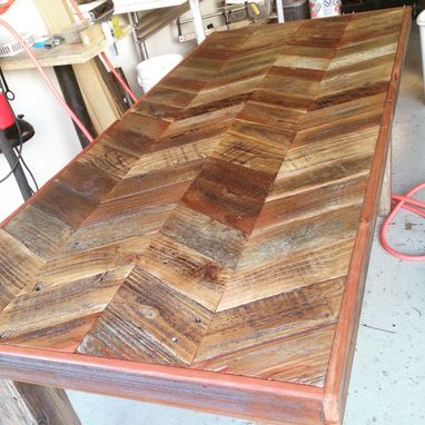 Custom Made Reclaimed Wood Chevron Farm Tables
