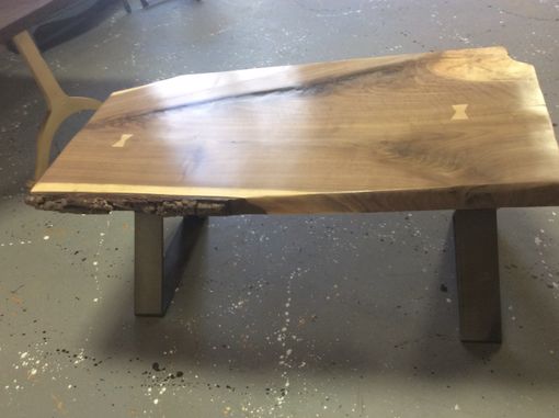 Custom Made Walnut Coffee Table With Drawers And Flat Steel X Base