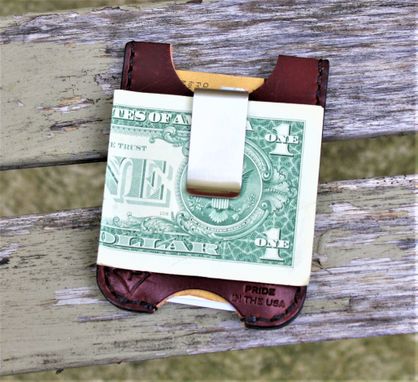 Custom Made Handmade Leather Minimalist Wallet Minus Wickett And Craig Burgundy Harness Money Clip
