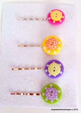 Custom Made Polka Dotted Buttons Bobby Pins