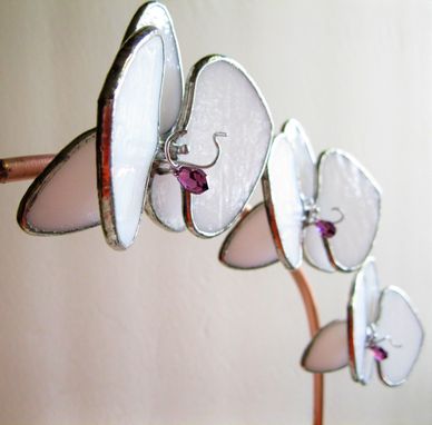 Custom Made White Orchid In Stained Glass With Swarovski Crystals