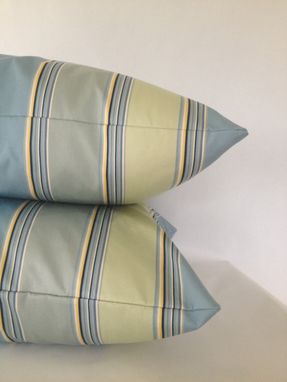Custom Made Blue And Mint Striped Sateen Pillow Cover
