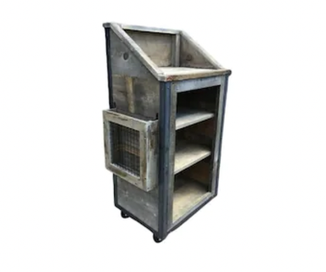 Custom Made Rustic Industrial Hostess / Host / Wait Staff Station / Stand / Reception Desk In Weathered Grey