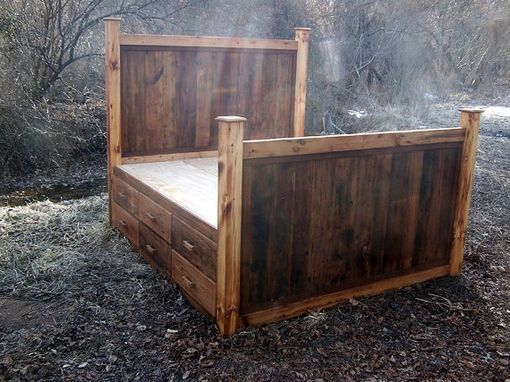 Custom Made 12 Drawer Rustic Reclaimed Wood Platform Storage Bed