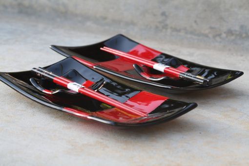 Custom Made Black And Red Glass Sushi Set For Two