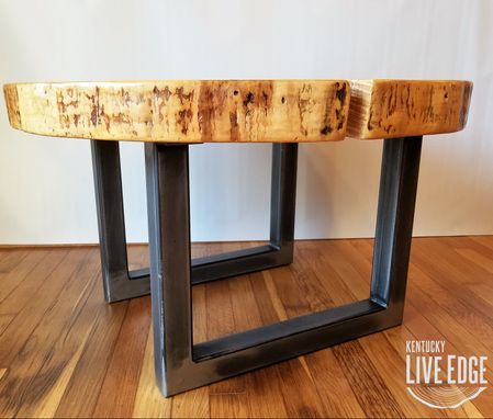 Custom Made Round Coffee Table- Live Edge- Industrial- Tree Slice- Log- Rustic- Side Table- End- Maple