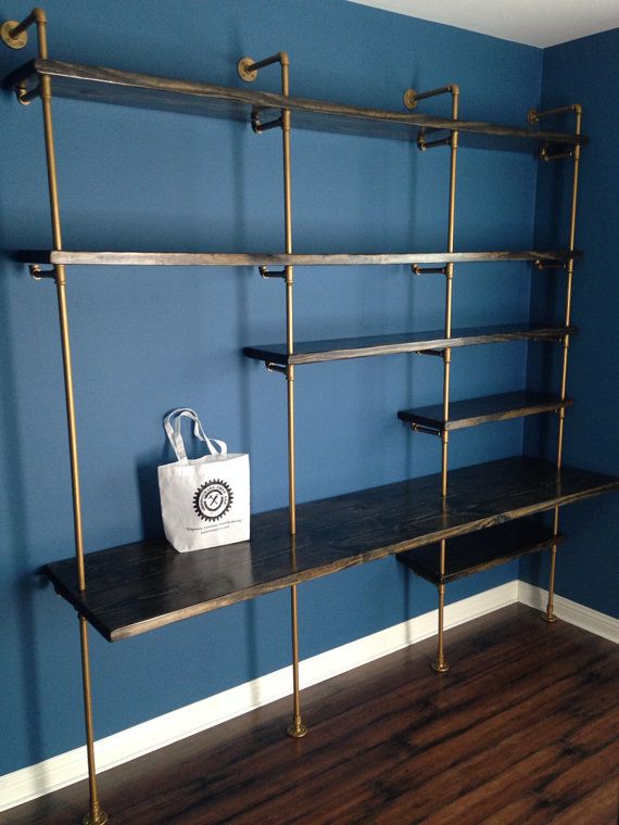 Hand Made Industrial Pipe Shelving Bookcase With Desk by Industrial