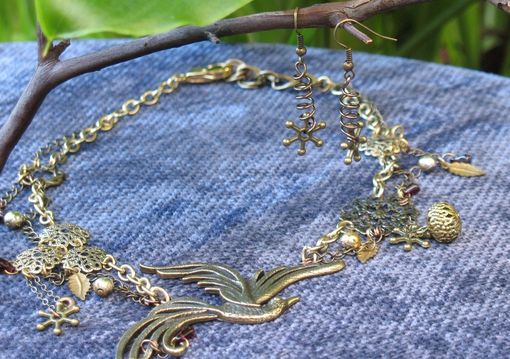 Custom Made Jewelry: Steampunk / Neo-Victorian Necklace: Phoenix With Garnet Drops