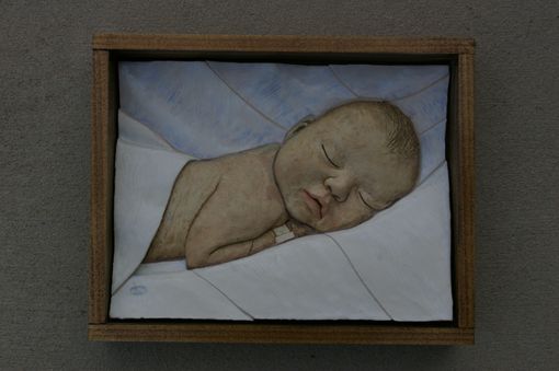 Custom Made Infant Portrait: Ceramic Tile Relief With Poplar Frame