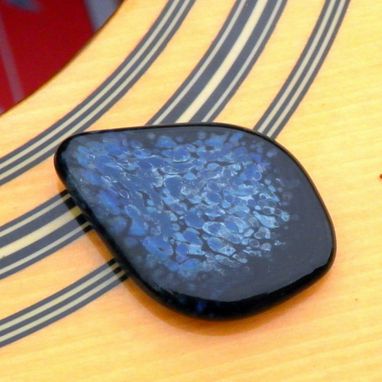 Custom Made Guitar Pick Handmade Glass Lampwork Black Blue Speckles