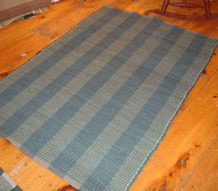 Custom Made Blue Gray Stripe Hand Dyed Woven Wool Rug 41 X 60