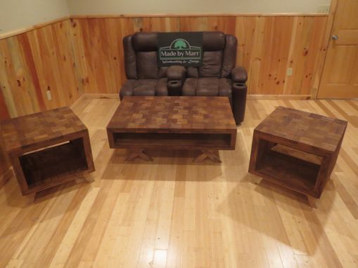 Custom Made Reclaimed Wormy Chestnut Atomic Inspired Living Room Set