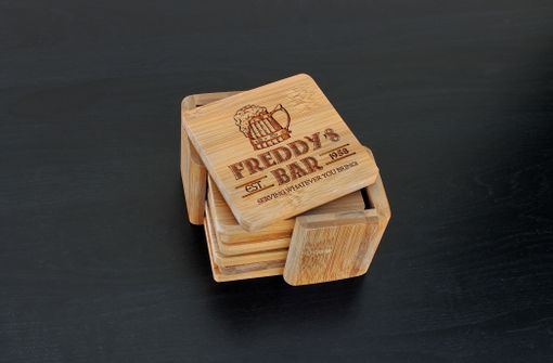 Custom Made Custom Bamboo Coasters, Custom Engraved Coasters --Cst-Bam-Freddys Bar Beer