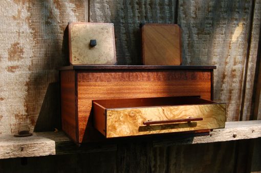 Custom Made Jewlery Box Made Of: Pommele Sapele, Sapele, Laurel Ash Burl, Wenge, And Cherry