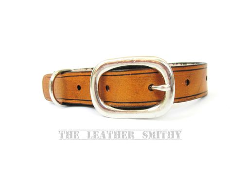 Custom Made Tan Leather Dog Collar 3/4 Inch Wide Handmade Medium Collar
