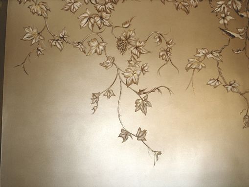 Custom Made Chinoiserie Grapes Mural On Champagne Metallic Faux By Visionary Mural Co.