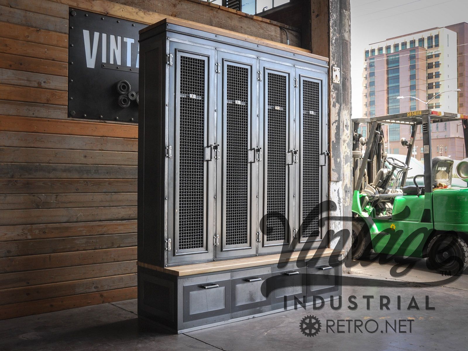 Hand Crafted Vintage Industrial Locker Bookcase Mudroom Entryway