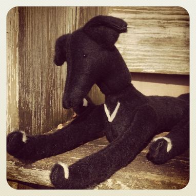 Custom Made Jointed Dog Greyhound /Fur Made From Recycled Bottles /Vintage Style /Hand Stitched Details